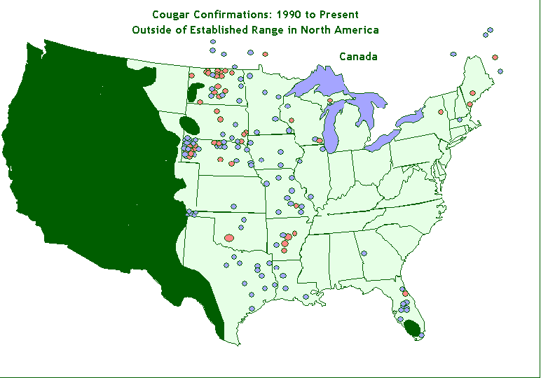 US Cougar Sightings Map