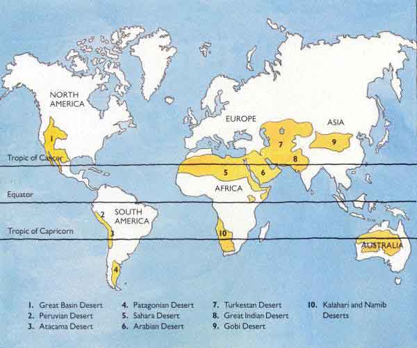 Mapa das Principais Áreas Desérticas do Mundo