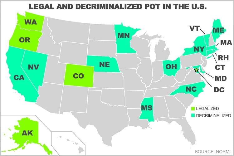 Legalized or Decriminalized Marijuana in States