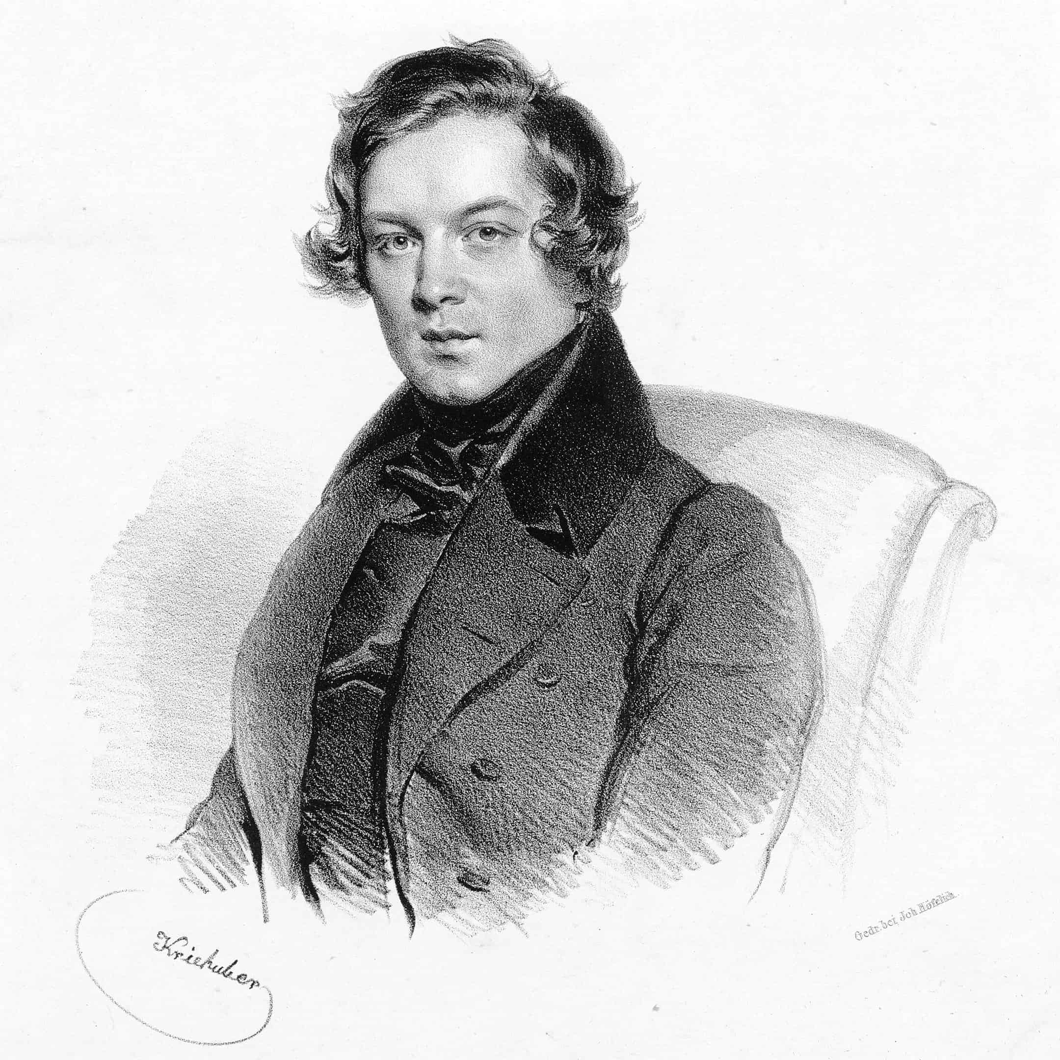 A lithograph of Robert Schumann by Josef Kriehuber.