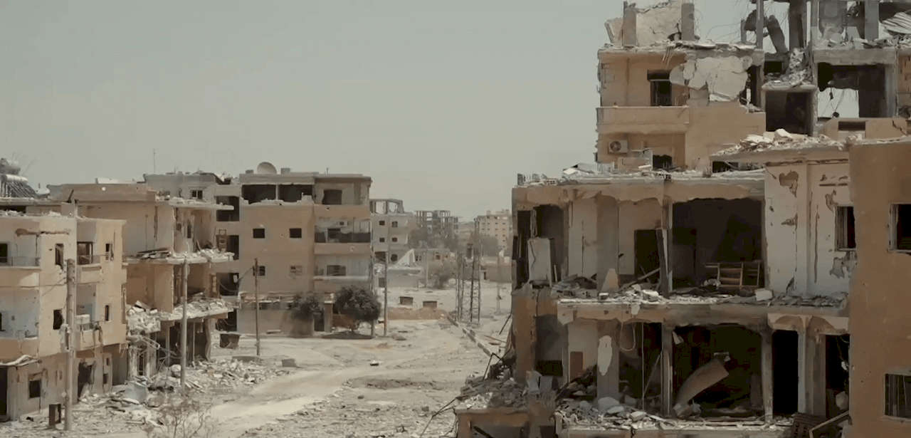 The city of Raqqa in Syria, devastated during the Syrian Civil War.