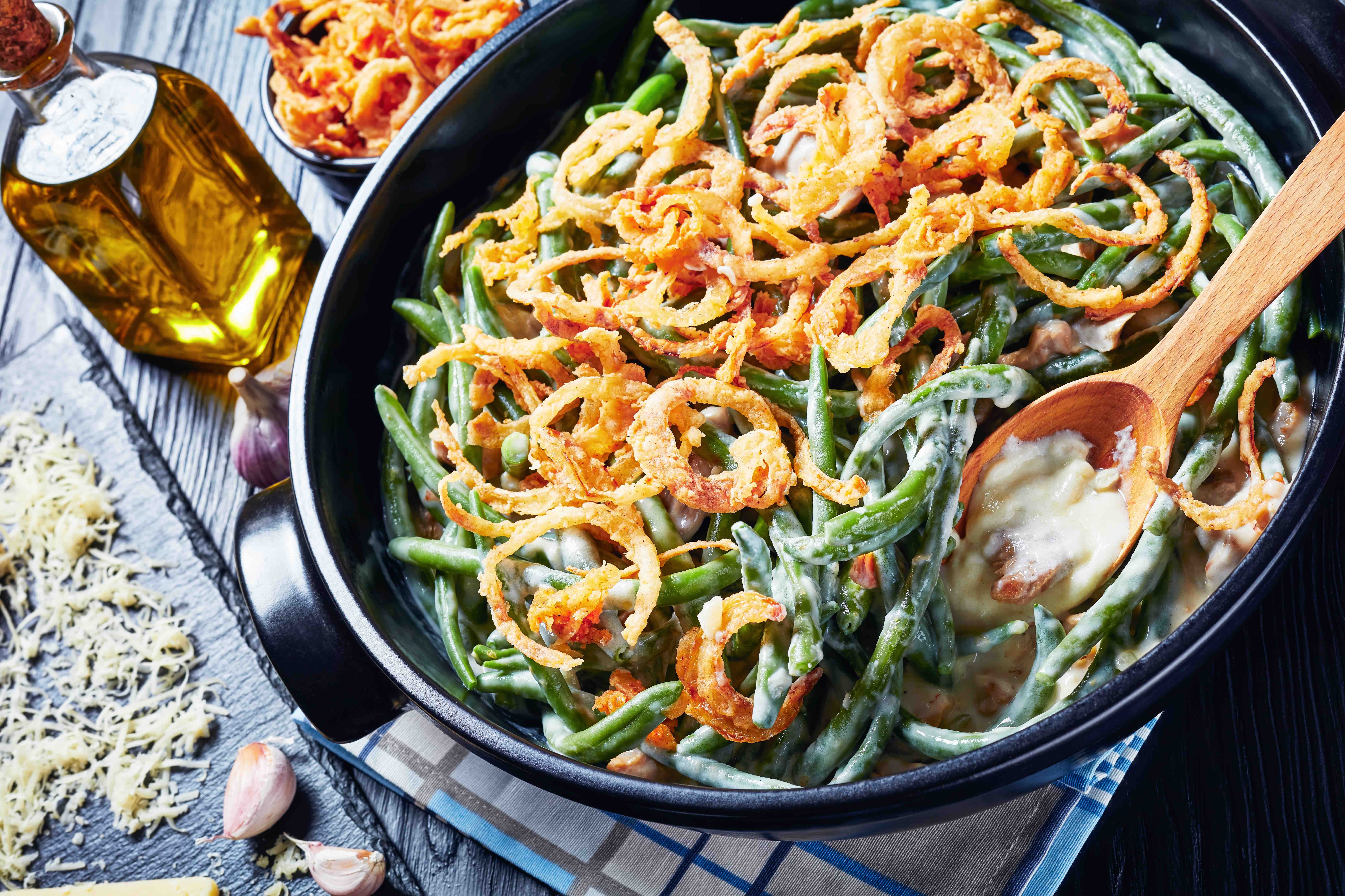 Green Bean Casserole topped with fried onions