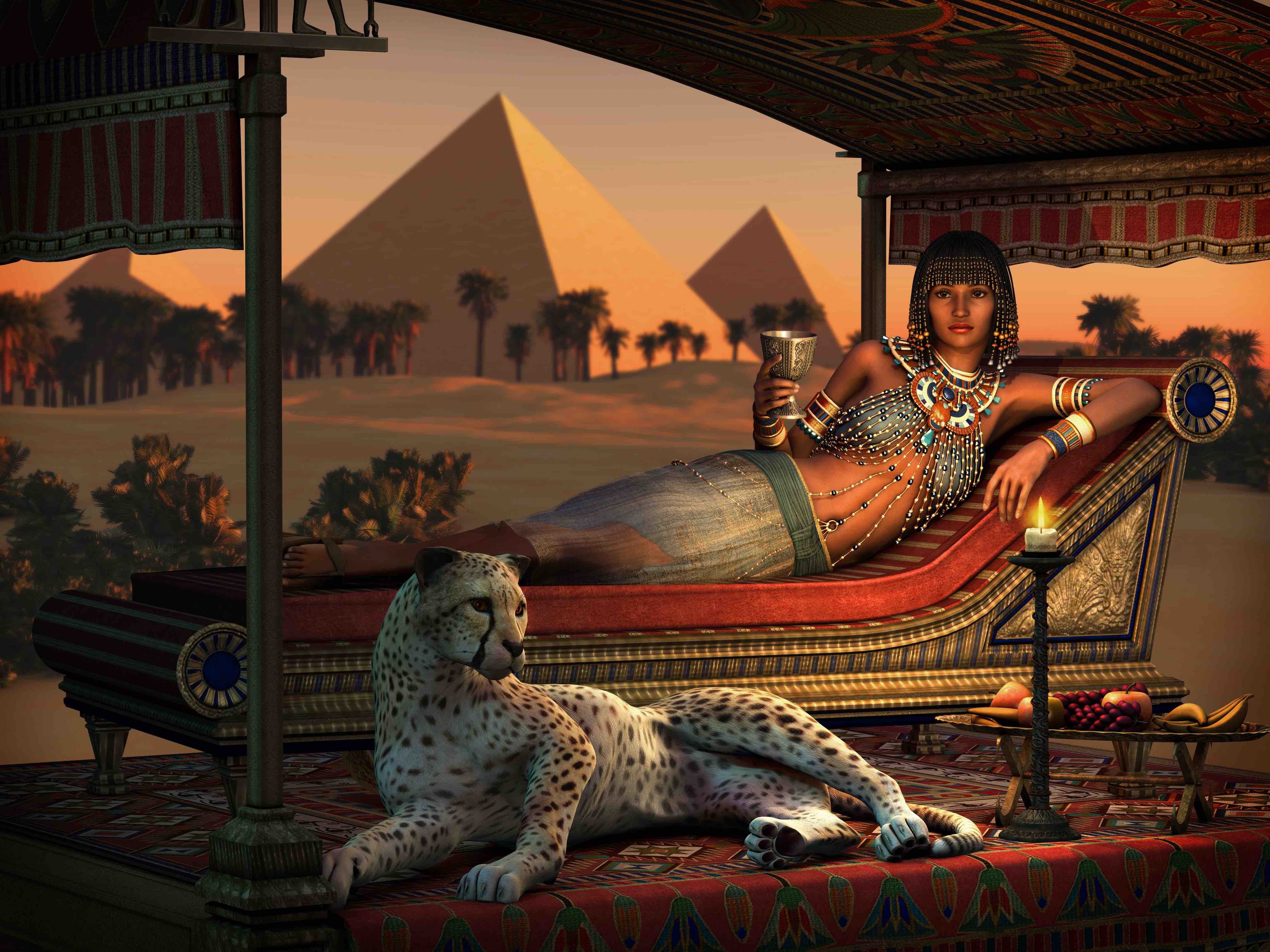 cleopatra, dinner at the pyramids