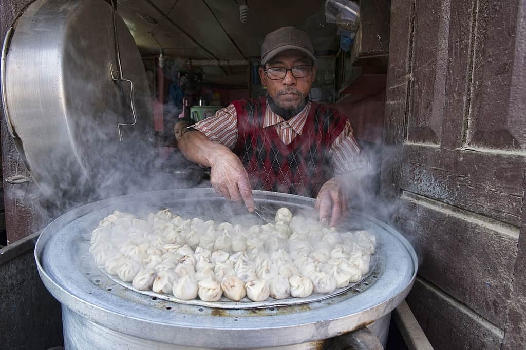 Momo seller in Nepal, asian street food