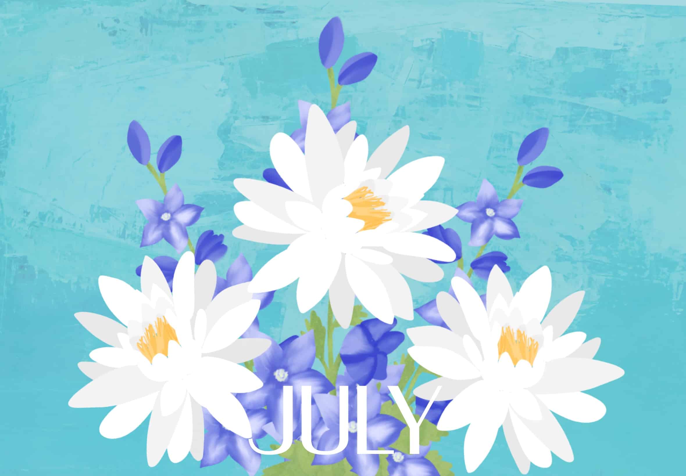 July Birth Month Flowers - Larkspur and Water Lily