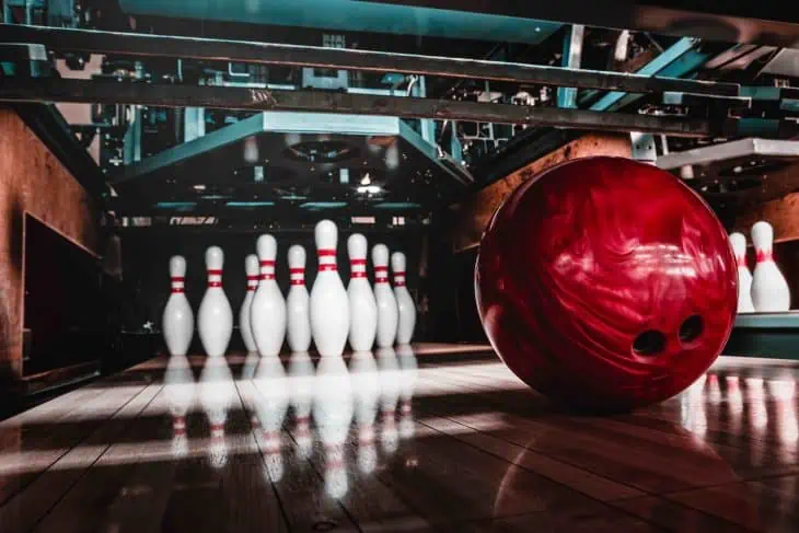 bowling shoes and ball for bowling game on the background of the