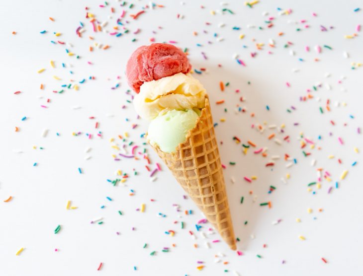 ice cream on cone with sprinkles