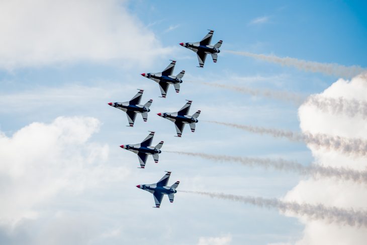 USAF F-16 Thunderbirds Flying Above the Clouds