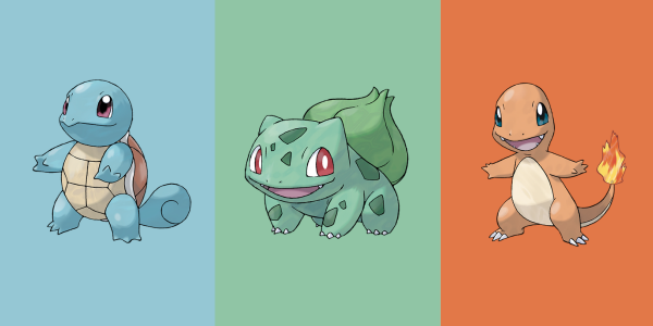 Grass, Fire, and Water pokemons