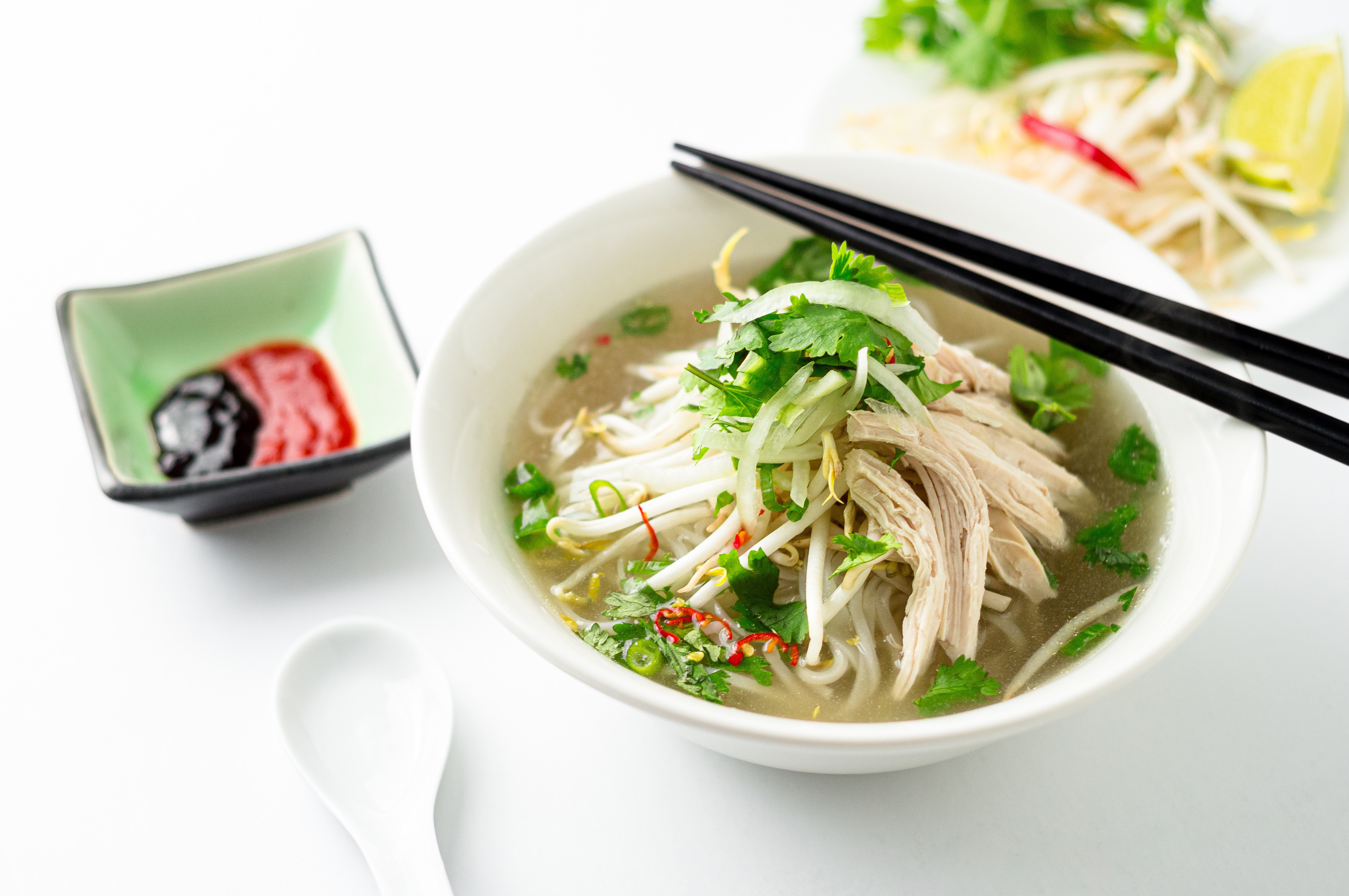 Vietnamese chicken pho noodle soup bowl