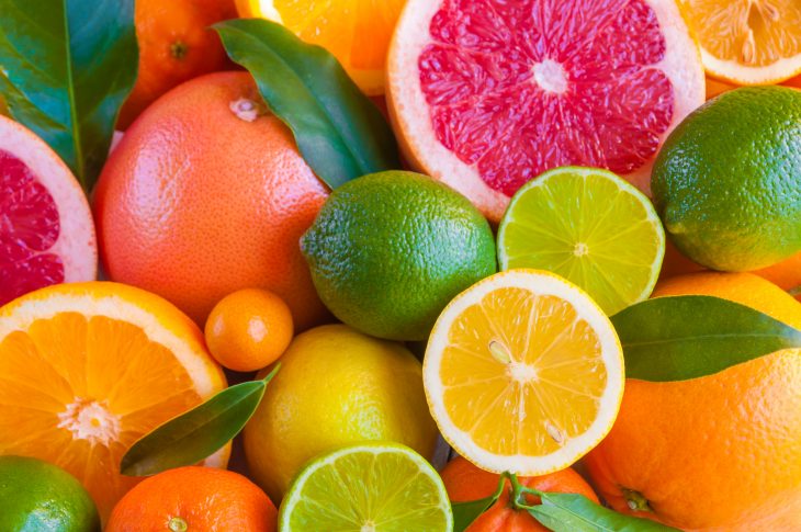 Various citrus fruits (orange, grapeftuit, lemon, mandarine, lim