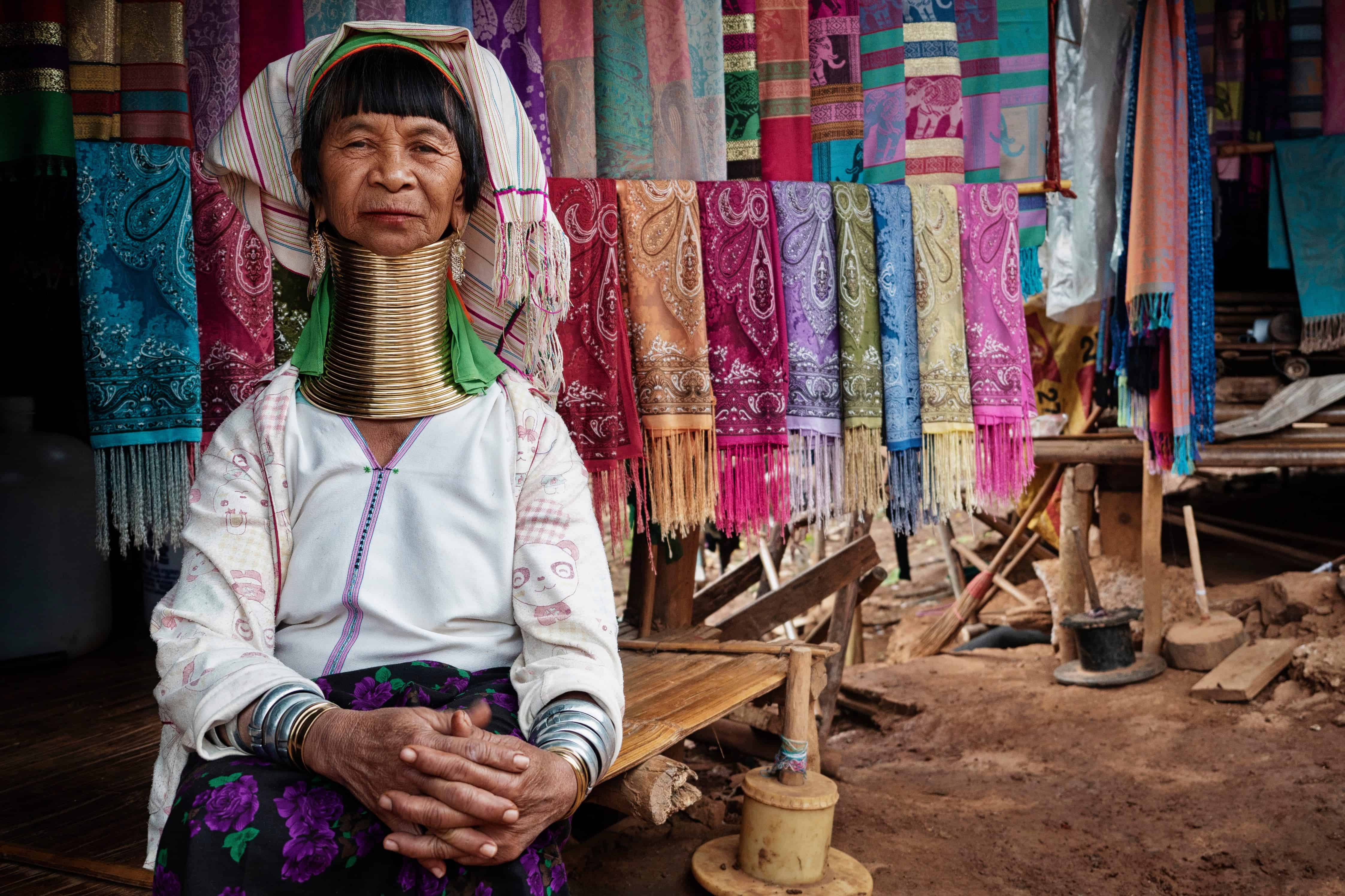 Karen Long Neck Woman in Hill Tribe Village