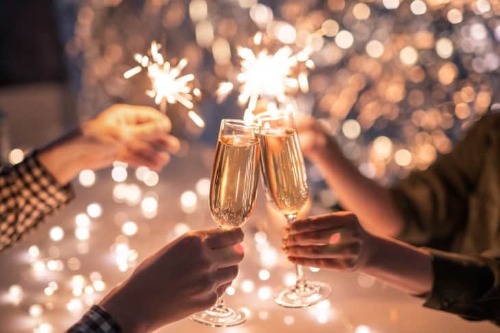 flutes of champagne with sparklers