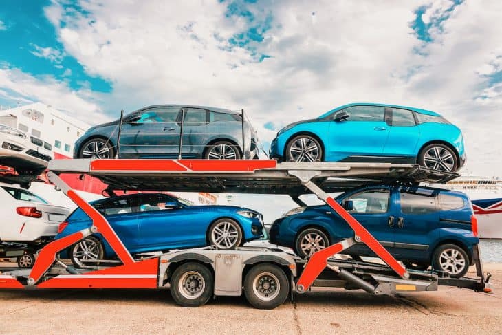 Car transporter in port of Cagliari Sardinia Island Italy