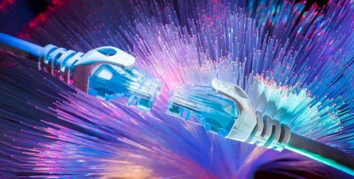 network cables with fiber optical technology background