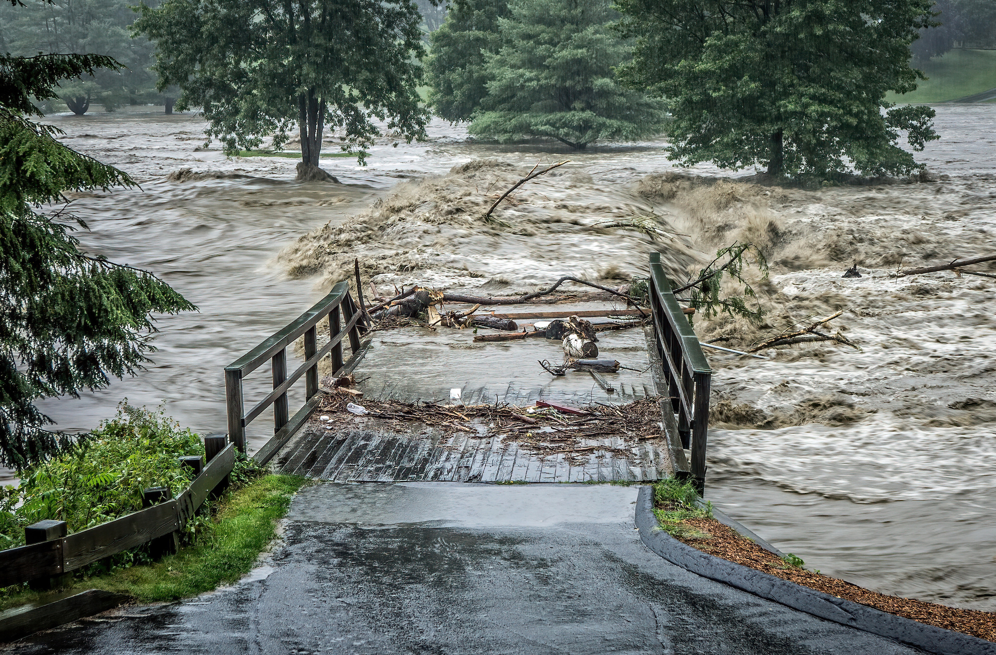 Bridge washout during storm