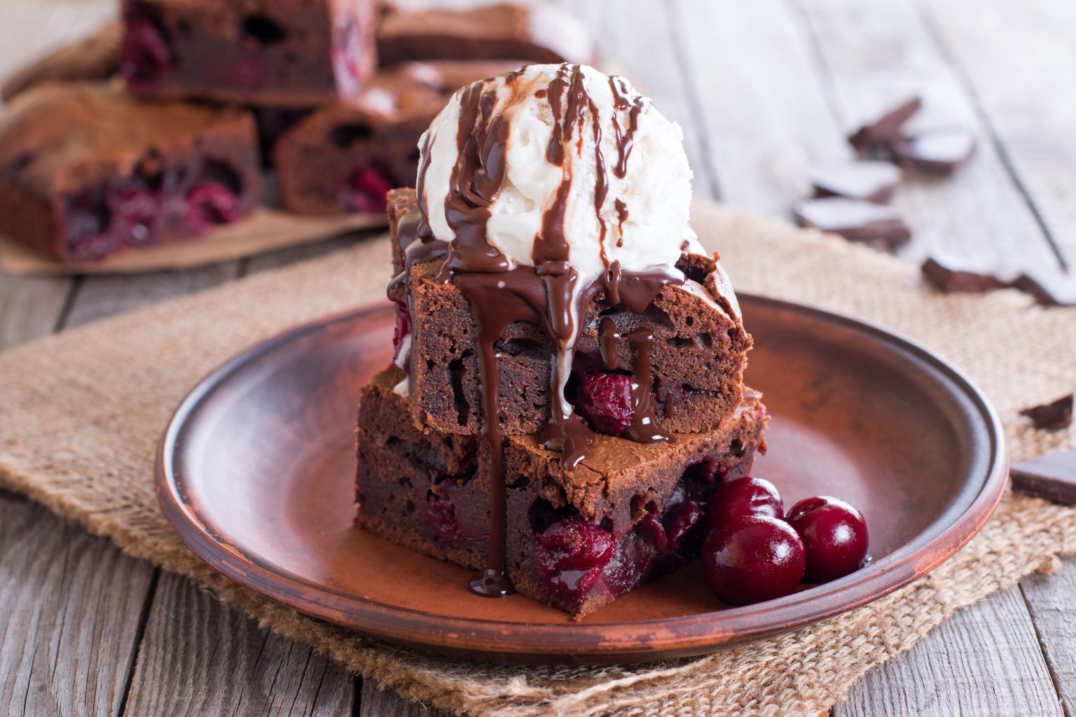 Chocolate Brownie With Cherry And Ice Cream 1536x1024 