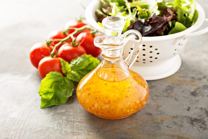 Italian vinaigrette dressing in a vintage bottle