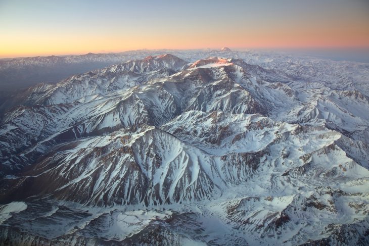 Landscape overflying the Andes mountain range and Aconcagua