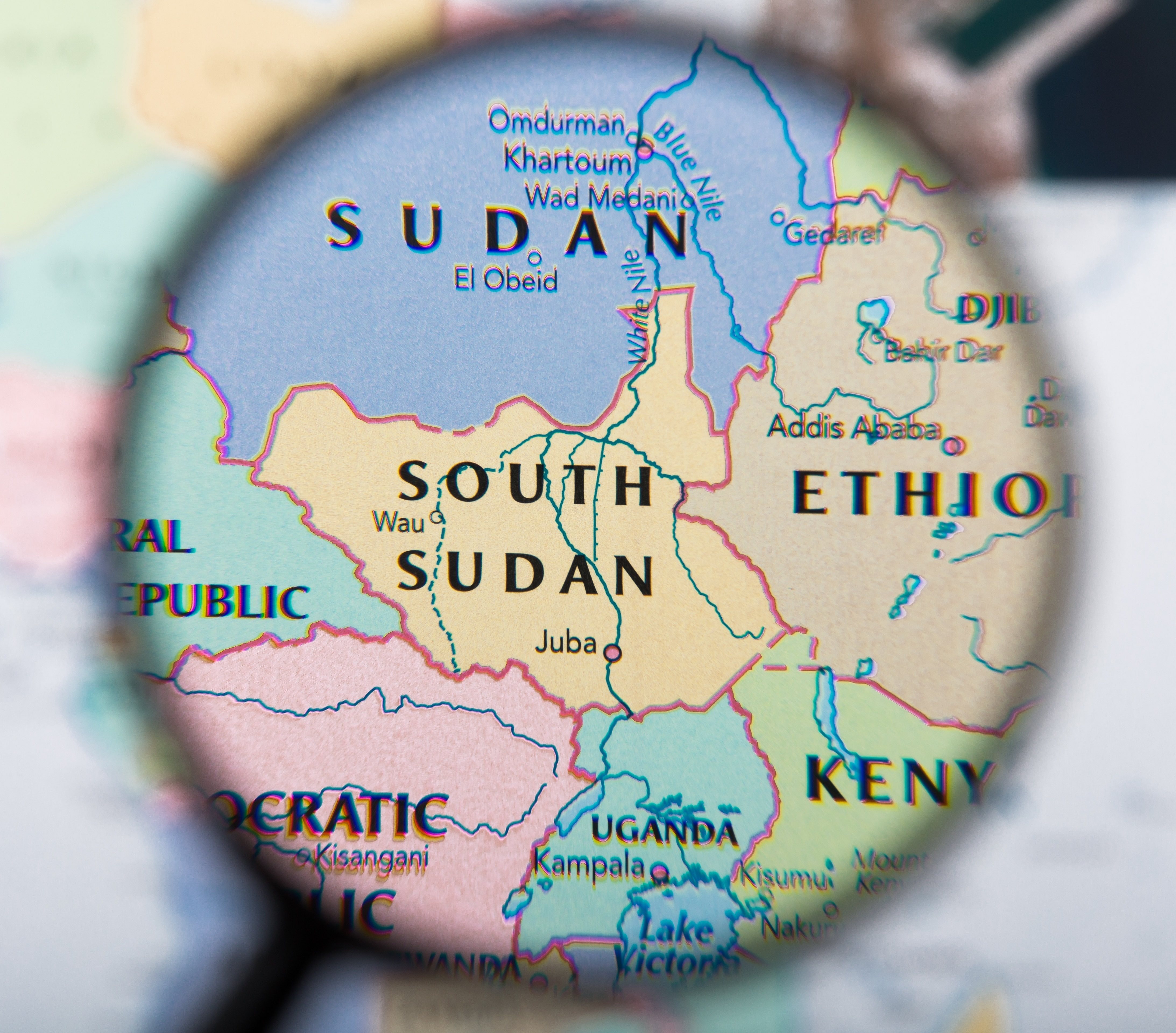 Magnifying Glass Over South Sudan Map