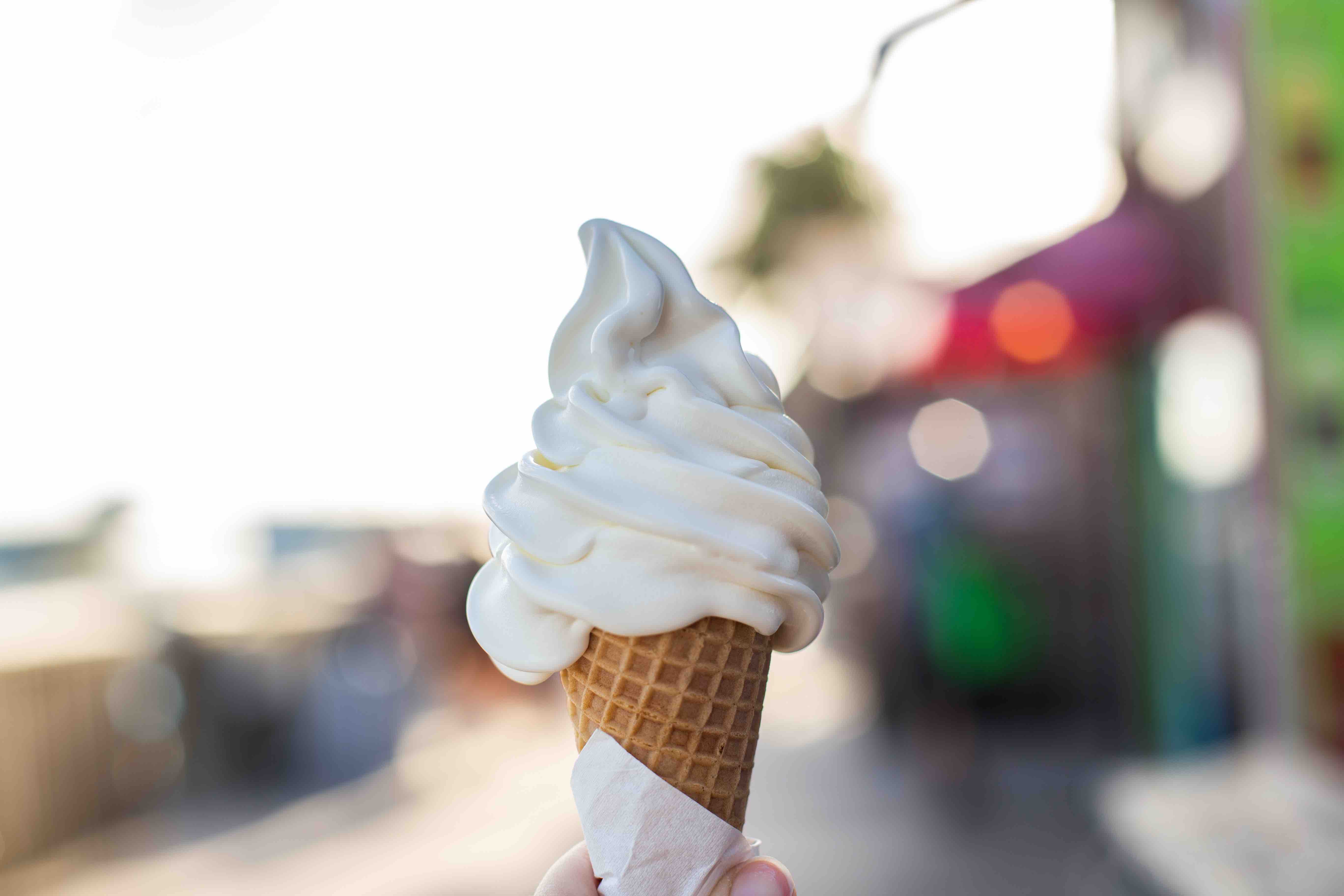 soft serve vanilla ice cream cone stock photo