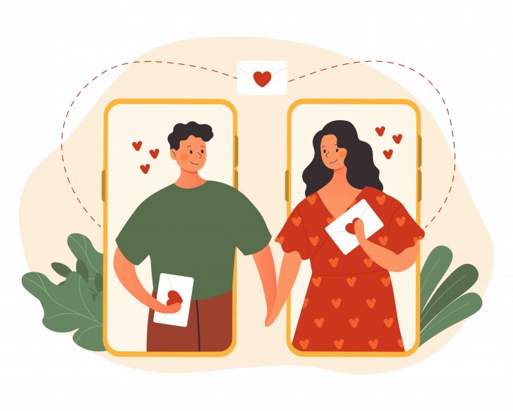 Long distance relationship cartoon flat vector illustration