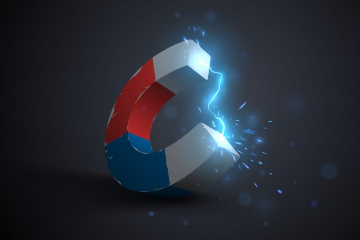 Blue and red magnet with lightning effect