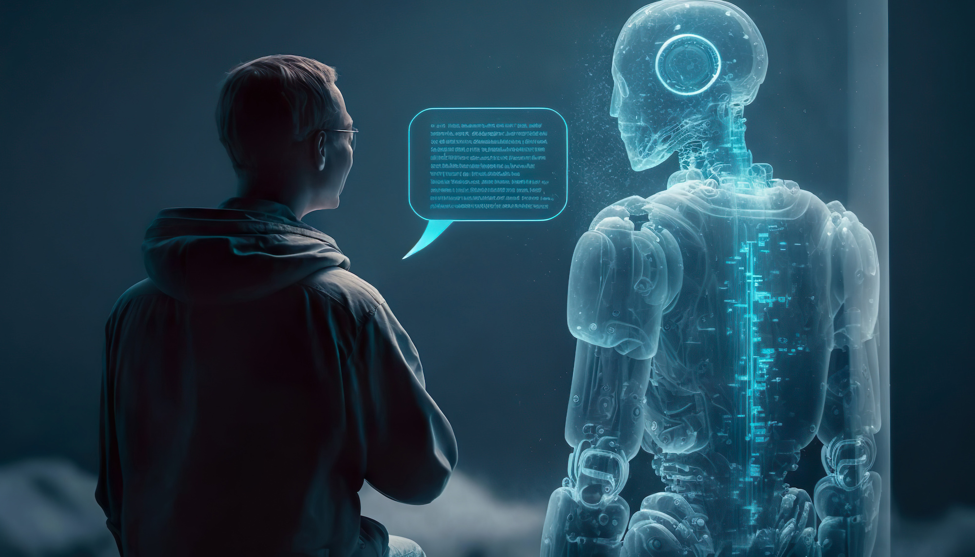person talking with robotic ai