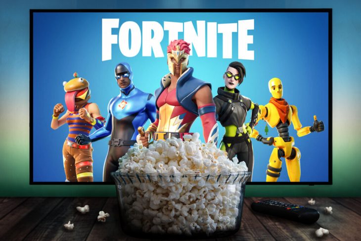 fortnite game logo on tv screen
