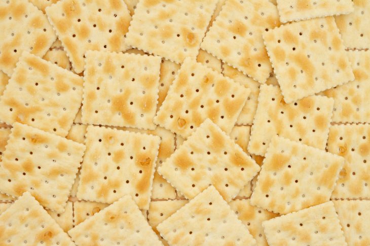 Saltine crackers in pile background