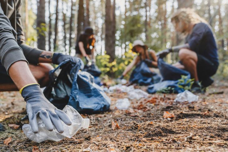 volunteers picking up litter