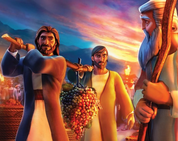 Caleb in the Bible and Joshua carrying fruits