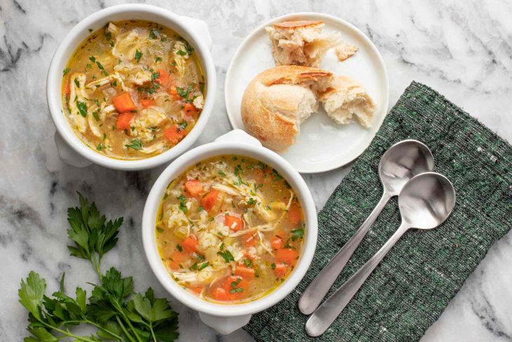 Chicken soup with bread