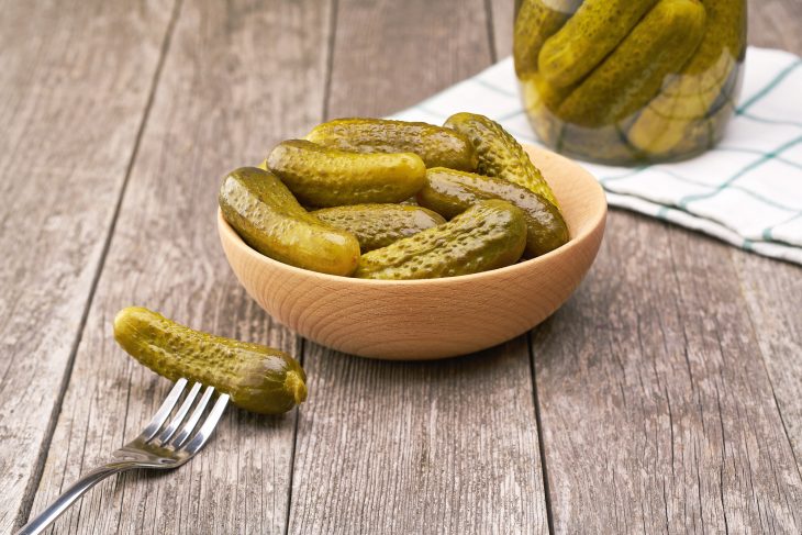 Pickles in a wooden bowl