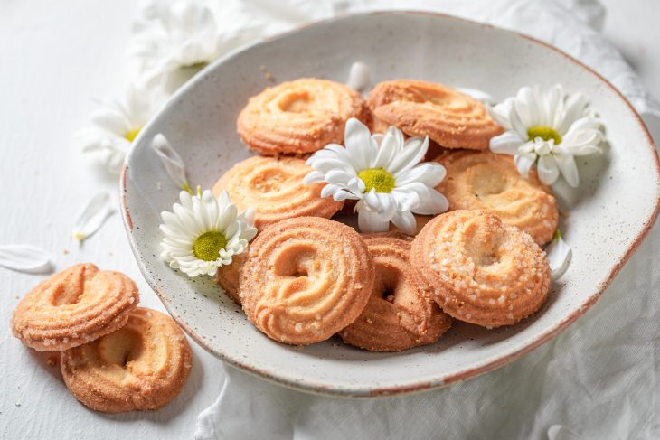 Sweet round butter cookies as crunchy and vanilla snack