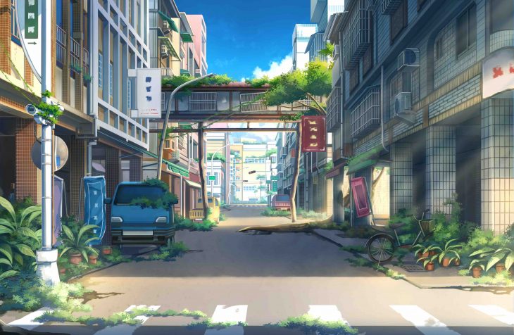 abandoned towns anime scenery