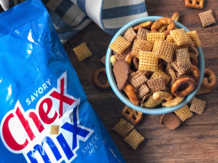 chex mix snack bag flat lay shot