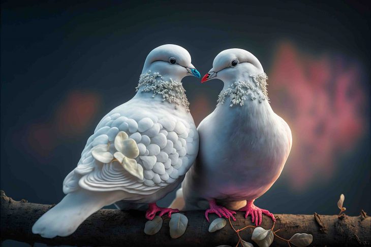 two white doves in love, background, valentines