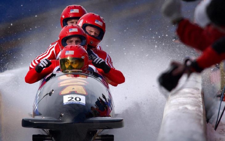 four man bobsled front view shot