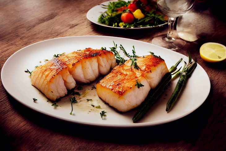 Vertical shot of delicious chilean sea bass 3d illustrated