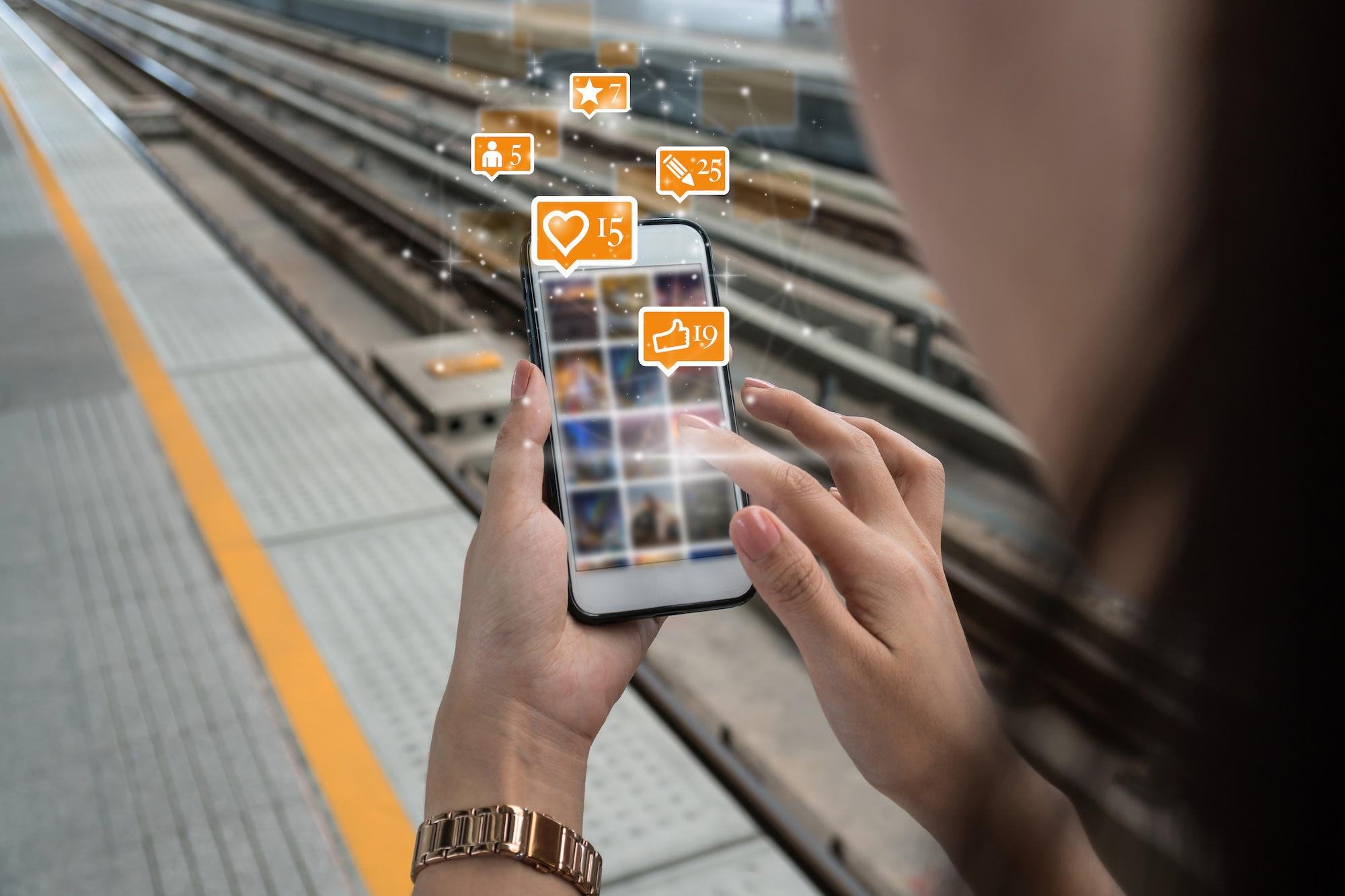 woman using smart phone for social network media