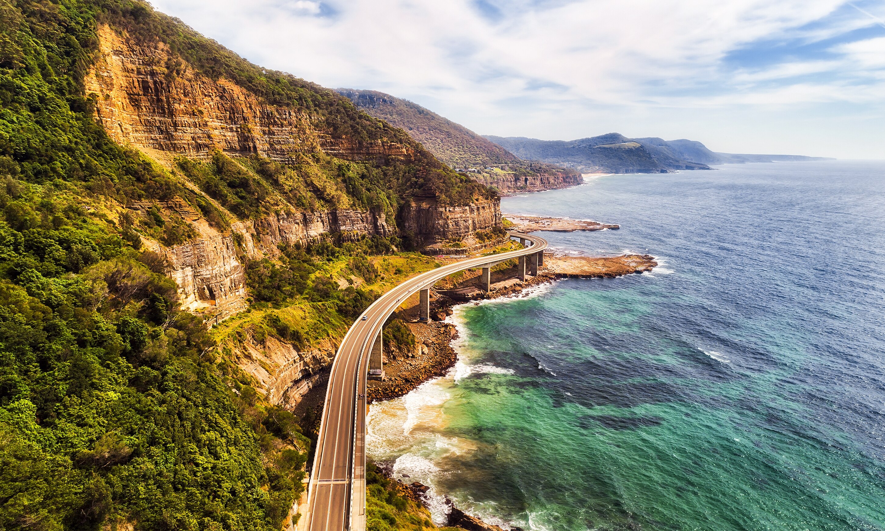 Came coast. Sea Cliff Bridge Вуллонгонг. Wollongong Австралия. Хайвей вдоль Тихоокеанского побережья США. Южное побережье Австралии.