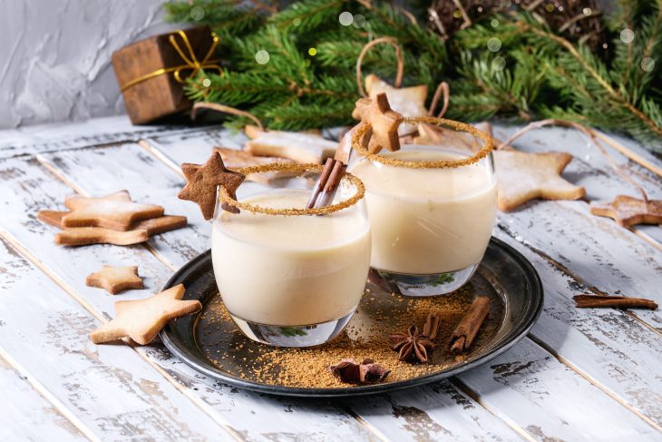 Eggnog Christmas milk cocktail with cinnamon