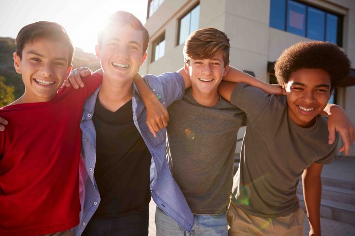 Portrait Of Male High School Student Friends Outside College Buildings