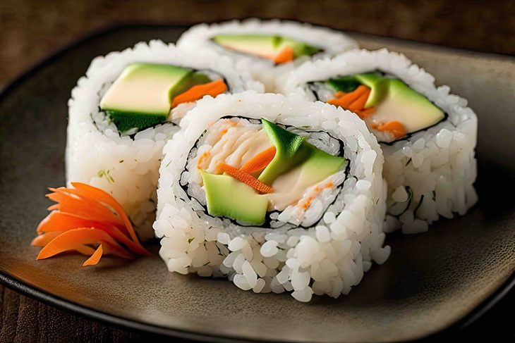 California Roll A popular sushi roll made with crab , generative artificial intelligence