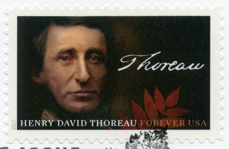 A stamp printed in USA shows Henry David Thoreau (1817-1862), American essayist, poet, circa 2017