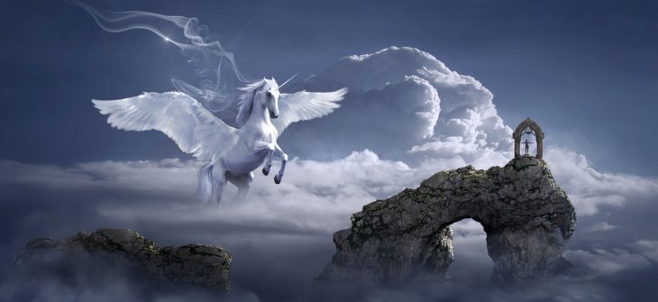 pegasus flying through the clouds