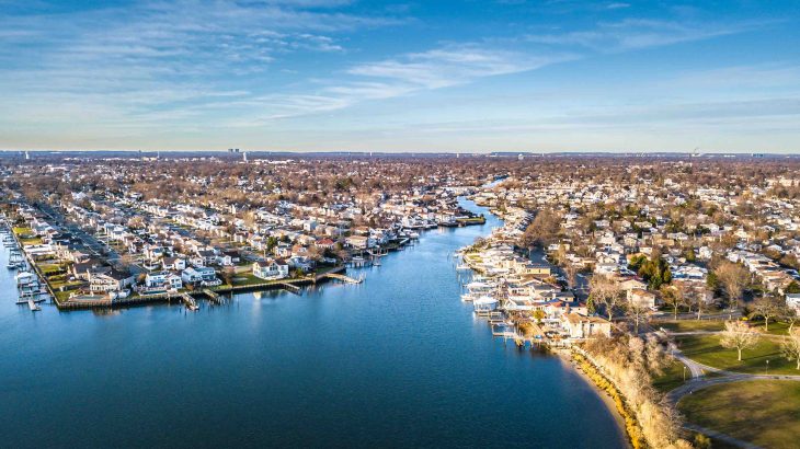 Aerial South Shore Long Island During Sunset