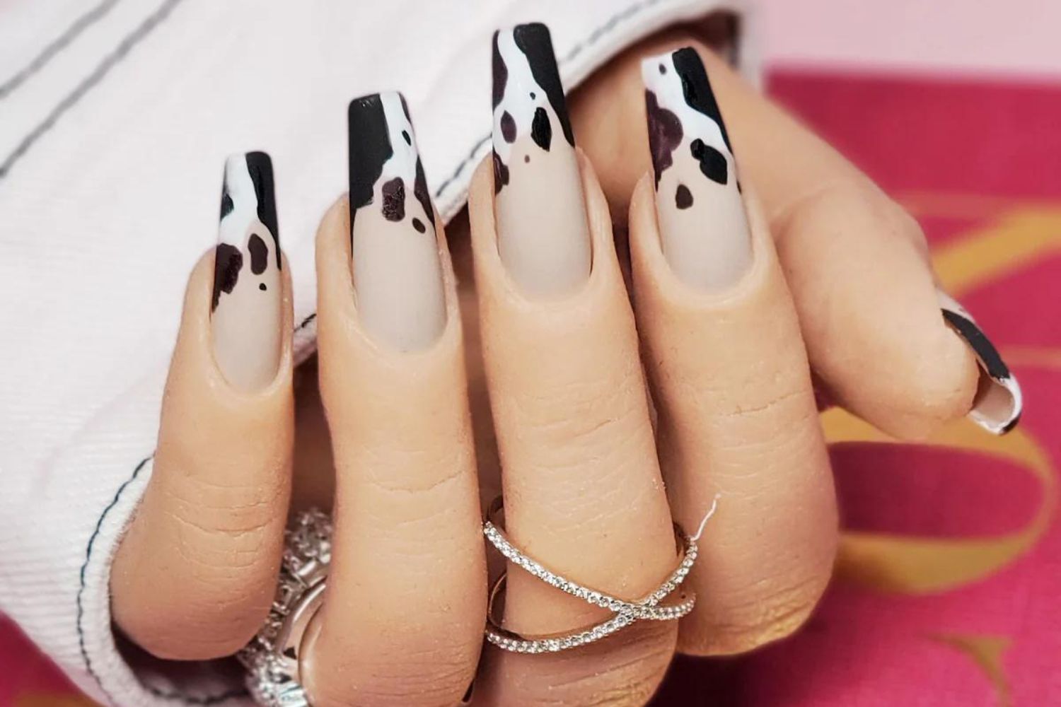 Press On Nails Black Cow Print Glossy Coffin Leopard Nail Kit | Leopard print  nails, Leopard nails, Black nails