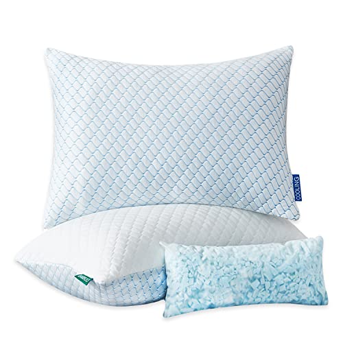  Cooling Bed Pillows for Sleeping 2 Pack Shredded Memory Foam  Pillows Adjustable Cool BAMBOO Pillow for Side Back Stomach Sleepers  -Luxury Gel Pillows Queen Size Set of 2 with Washable Removable